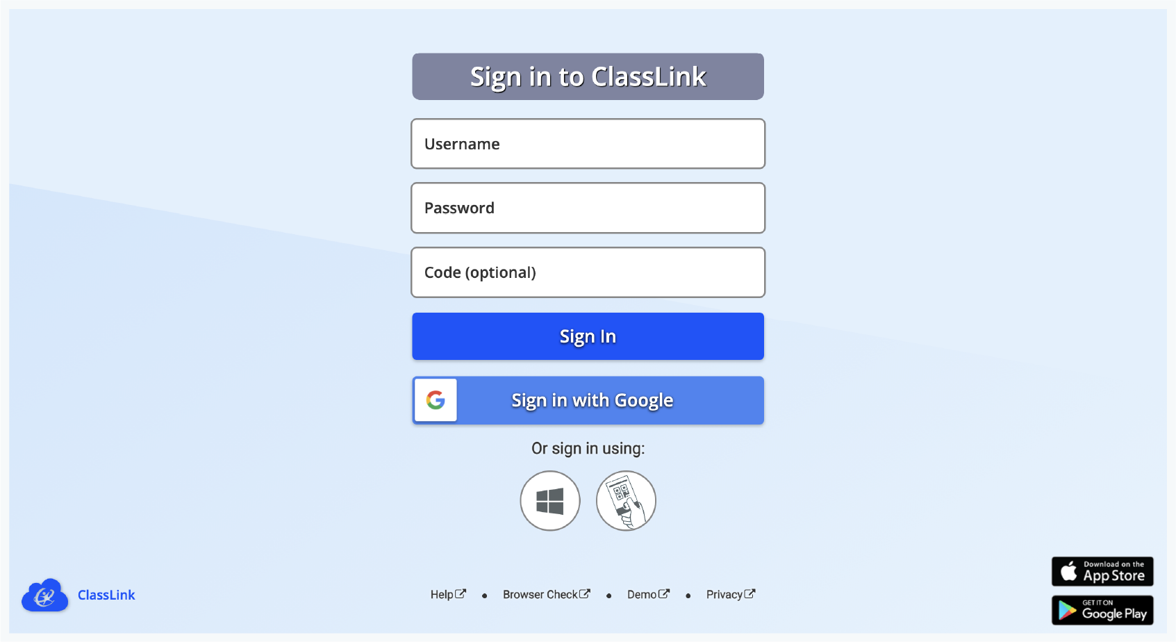 Signing in with ClassLink